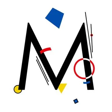 Capital letter M made up of simple geometric shapes, in Suprematism style Ilustración de archivo