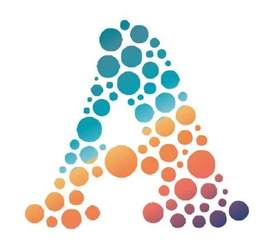 Capital letter A made of gradient colored dots or filled with circles Stock Illustration