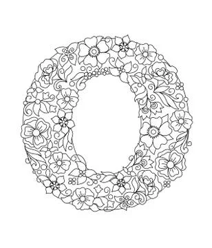 Capital letter O patterned with abstract flowers Stock Illustration