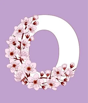Capital letter O patterned with cherry blossom twig Stock Illustration