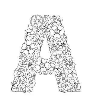 Capital letter A patterned with abstract flowers Stock Illustration