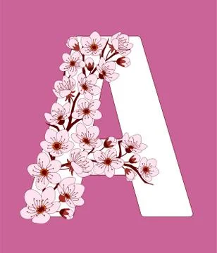 Capital letter A patterned with cherry blossom twig Stock Illustration