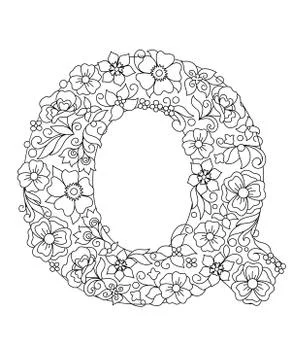 Capital letter Q patterned with abstract flowers Stock Illustration