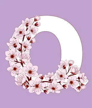 Capital letter Q patterned with cherry blossom twig Stock Illustration