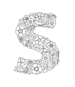Capital letter S patterned with abstract flowers Stock Illustration