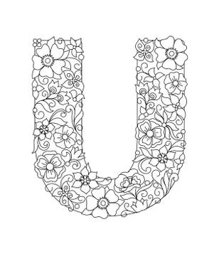 Capital letter U patterned with abstract flowers Stock Illustration