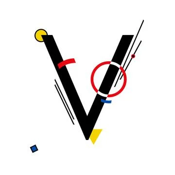 Capital letter V made up of simple geometric shapes, in Suprematism style Stock Illustration