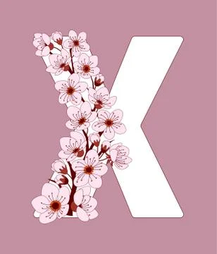 Capital letter X patterned with cherry blossom twig Stock Illustration