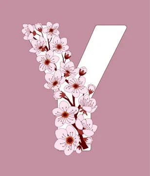 Capital letter Y patterned with cherry blossom twig Stock Illustration