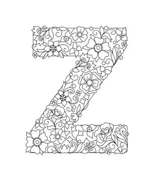 Capital letter Z patterned with abstract flowers Stock Illustration