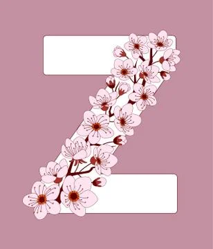 Capital letter Z patterned with cherry blossom twig Stock Illustration