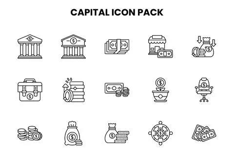 Capital Line Set Icons Pack Stock Illustration