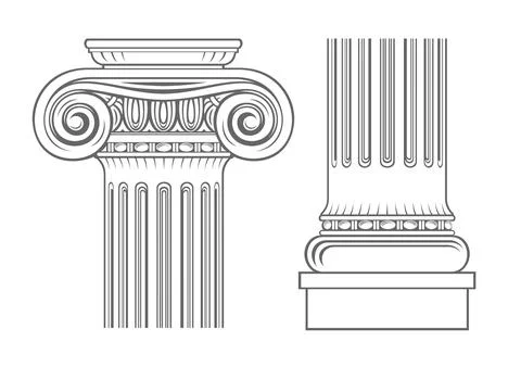 Capital of a medieval cathedral Ionic column Stock Illustration