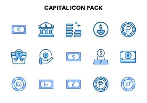 Capital Two Colour Bundle Icons Pack Stock Illustration