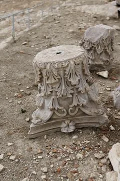 Capital - the upper part of the column close-up. Neoclassical style building Stock Photos