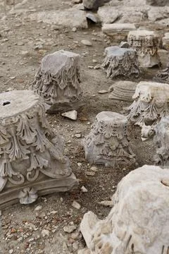 Capital - the upper part of the column close-up. Neoclassical style building Stock Photos