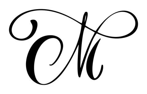 Capital vector letter m in elegant script font. Black alphabet typography design Illustrazione stock