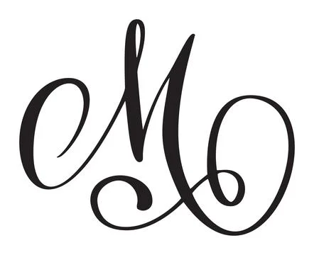 Capital vector letter m in elegant script font. Black alphabet typography design Illustrazione stock