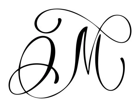 Capital vector letter m in elegant script font. Black alphabet typography design Illustrazione stock