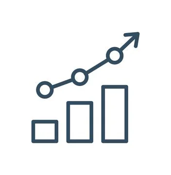 Capitalization increase thin line icon. Graph of growth with arrow sign. Divi Stock Illustration