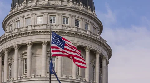 Capitol Building American Flag changing directions Video stock 32287139