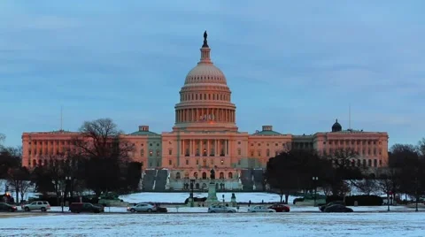 Capitol Building During Winter Evening Stock Footage 58933171