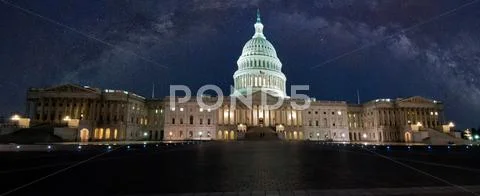 Capitol building with milky way sky Stock Photos