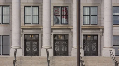 Capitol Building steps and window American Flag reflection Stock Footage 32287134