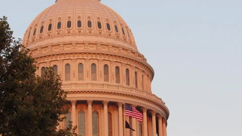 The Capitol Building in Washington DC golden hour sunset on August 24, 2021. Stock Footage
