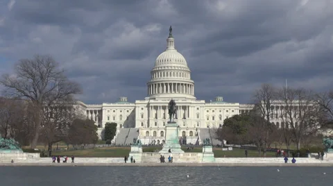 Capitol Congress building pool reflection stormy cloud hurricane Washington DC  Video stock 37591220