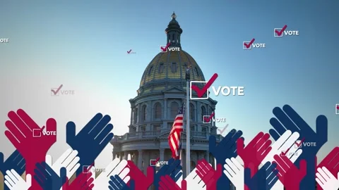 Capitol dome with American flag during election season. Vote check boxes Stock Footage 270111048