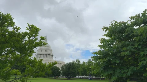 Capitol dome viewed across manicured green landscape Stock Footage 320751434