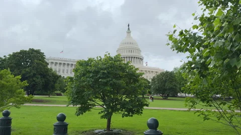 Capitol dome viewed across manicured green landscape Stock Footage 320768294