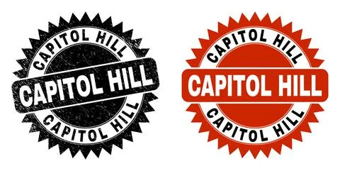 CAPITOL HILL Black Rosette Stamp with Grunged Texture Stock Illustration