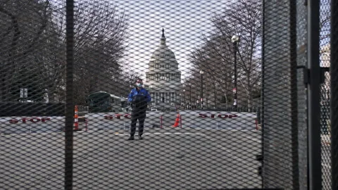 Capitol Hill Lockdown Biden Inauguration Security Fence Stock Footage 146817527
