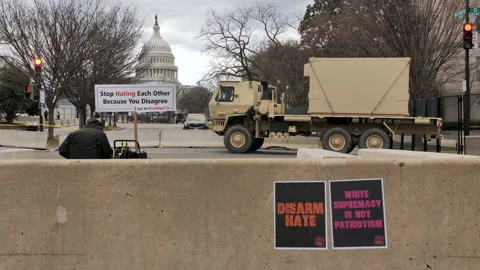 Capitol Hill Lockdown White Supremacy Military Checkpoint MS Video stock 146815204