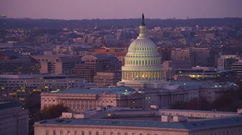 Capitol Hill from South Capitol Street at dusk, Washington DC. Shot in 2011. Stock Footage 59190106