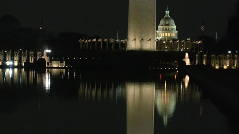 Capitol at night with reflecting pool 4K Stock Footage 106345826