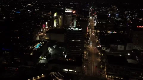 Capitol Records building at night Stock Footage 157341599