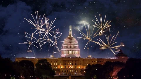 The Capitol, Washington DC, District of Columbia, Fireworks 4th Of July Stock Footage