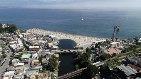 Capitola Beach and Soquel Creek on Monerey Bay California Drone Video Stock Footage 140621953
