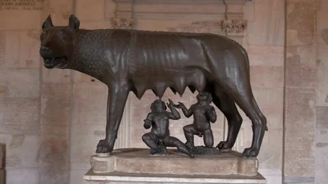 Capitoline Wolf. Romulus and Remus in Rome, Italy. Stock Footage 131304282