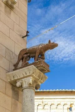 Capitoline Wolf statue suckling Romulus Remus in Massa Marittima Stock Photos