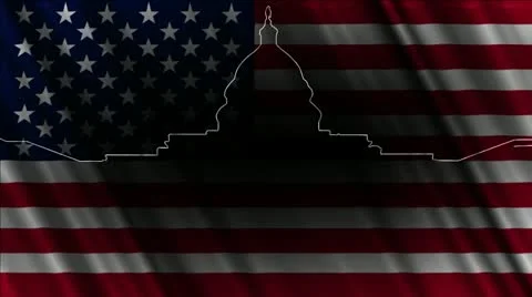 Capitolium Washington DC handdraw design with USA flag Stockbeeldmateriaal 12558807