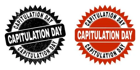 CAPITULATION DAY Black Rosette Stamp with Grunged Style イラスト素材