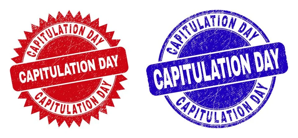 CAPITULATION DAY Rounded and Rosette Stamp Seals with Rubber Style イラスト素材