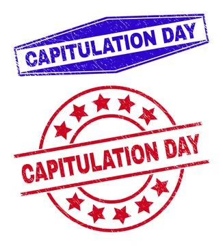 CAPITULATION DAY Scratched Stamps in Round and Hexagonal Shapes イラスト素材