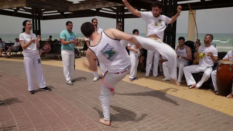 Capoeira at the beach Stock Footage 115628793