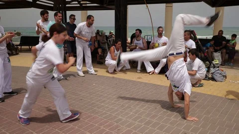 Capoeira at the beach Stock Footage 115629414