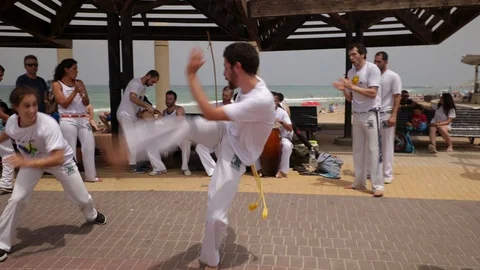 Capoeira at the beach Stock Footage 115630996
